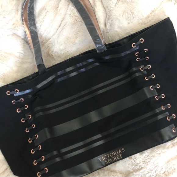 VS Black Striped Weekender Tote - Picture 1 of 4